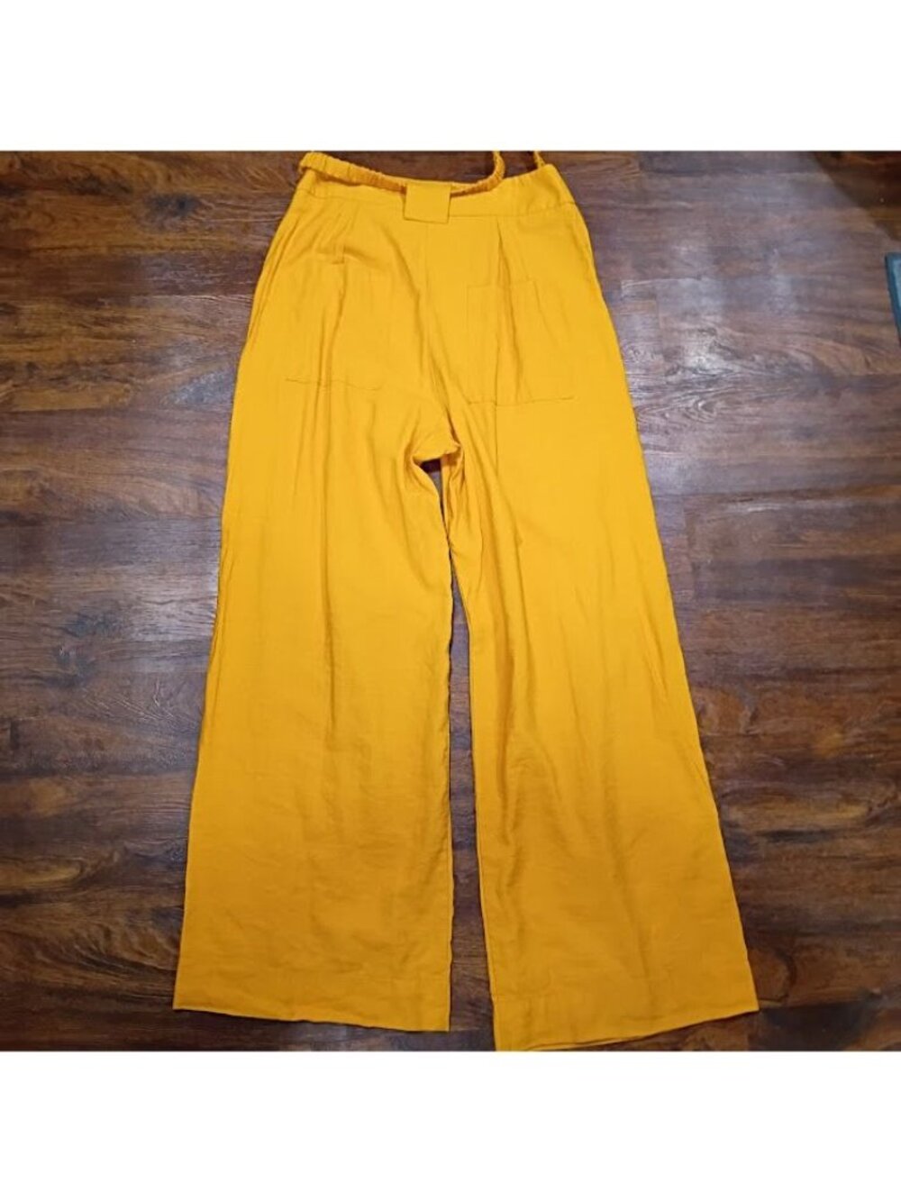 Caos ID Brasil Size L Yellow Wide-Leg High-Paperbag Long Lagenlook Gauzy Artsey - Picture 3 of 14